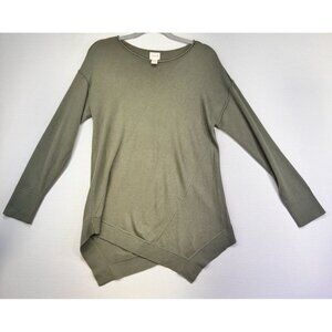 Chicos Womens Asymmetrical Hem Knit Sweater Size 1 Olive Green